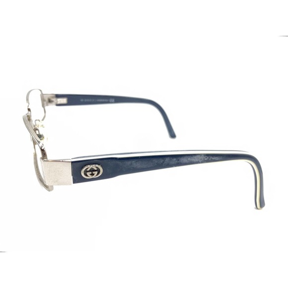 Gucci Gunmetal Silver Navy Blue Rectangle Eyeglasses Frames 135 Italy Men Women - Picture 7 of 12